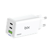 Bix BX3P66G GaN 65W Type-C USB 3.0 ve USB-A QC Üç Portlu Beyaz Hızlı Şarj Cihazı