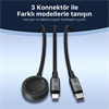 Bix BXA3W1 100W Type-C, Lightning ve Apple Watch Çoklu Şarj ve Data Kablosu Koyu Gri 1.2 Metre