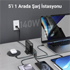 Juo 140W GaN PD 3.1 3 Type-C + 2 USB-A iPhone & MacBook & Laptop Uyumlu Şarj Aleti