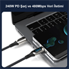 Bix BXCC243 Type-C to Type-C 240W 480Mbps E-Marker Çip Örgülü Şarj ve Data Kablosu 1 Metre