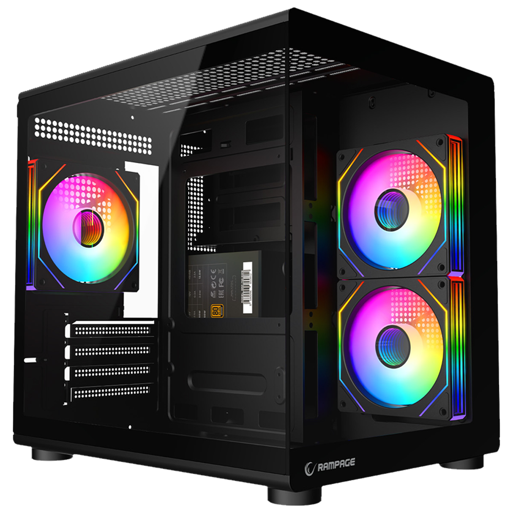 Rampage MINID V1 750W 80+ Bronze Tempered Glass USB3.0 ARGB Siyah mATX Gaming Kasa