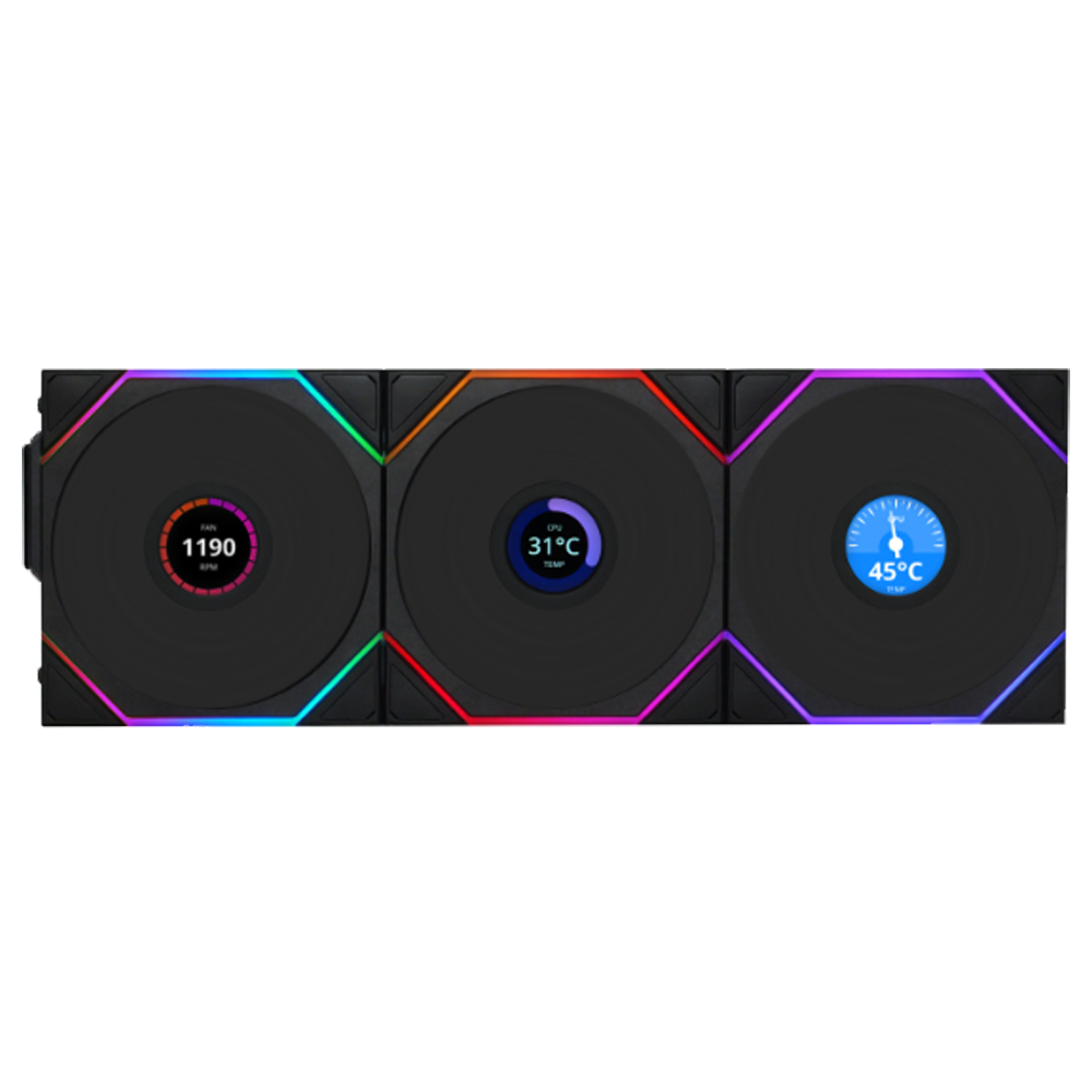 LIAN LI UNI FAN TL Reverse Wireless LCD ARGB Siyah 120mm Üçlü Kasa Fanı