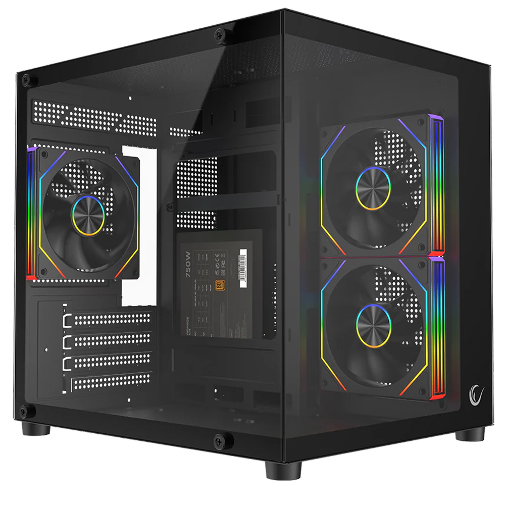 Rampage LUMID 750W 80+ Bronze Tempered Glass 3*12cm ARGB Siyah mATX Gaming Kasa