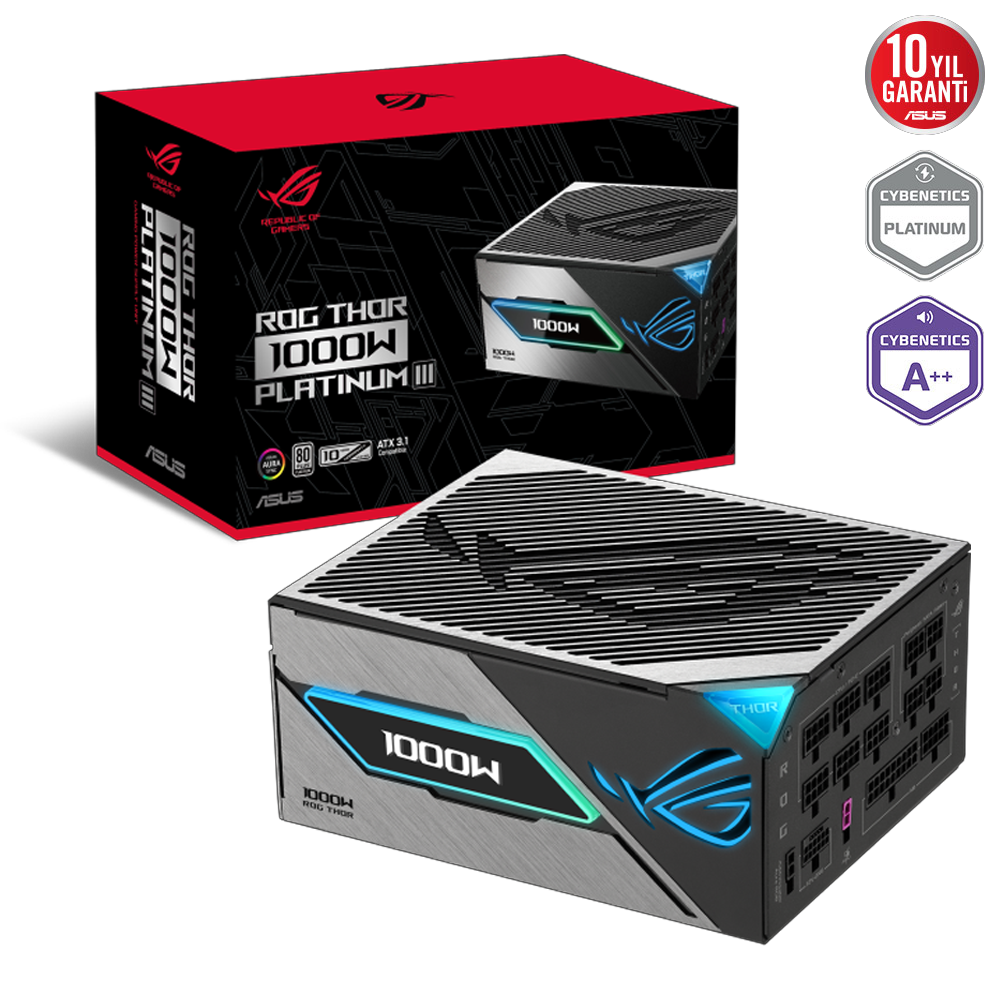 ASUS ROG THOR 1000P3 1000W 80+ Platinum ATX 3.1 Gen 5.1 Full Modüler 135mm Fanlı ATX PSU