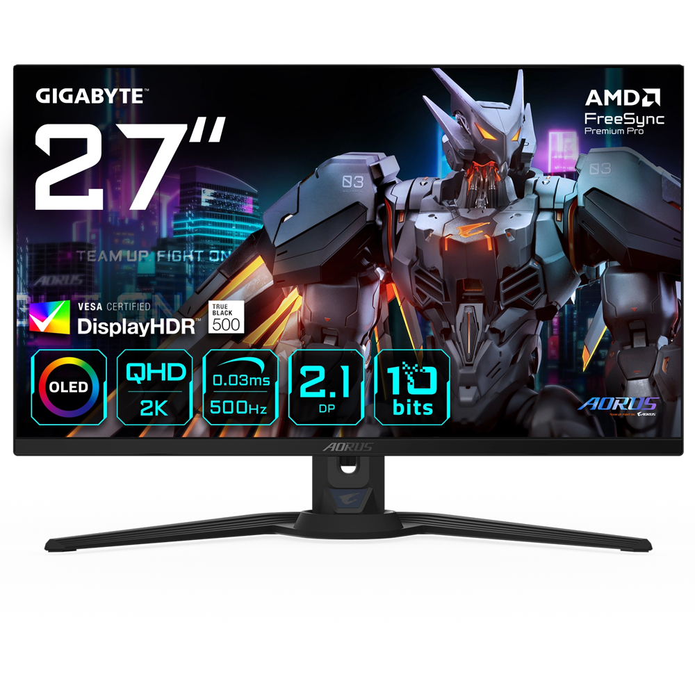 GIGABYTE AORUS FO27Q5P 27" 500Hz 0.03ms HDMI DP Type-C G-Sync Pivot HDR500 QHD QD-OLED Gaming Monitör