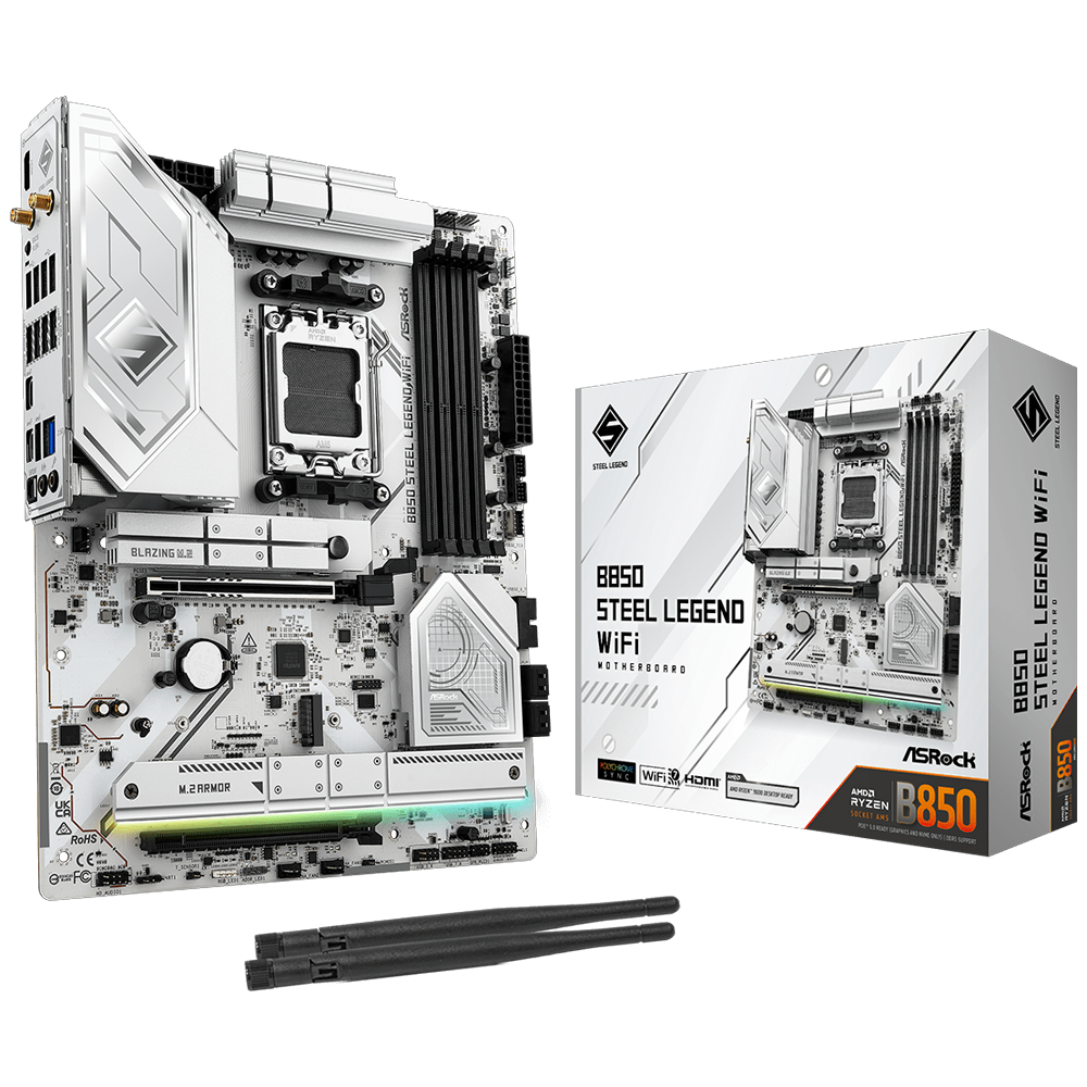 ASROCK B850 STEEL LEGEND WIFI 8000MHz(OC) DDR5 Soket AM5 M.2 USB