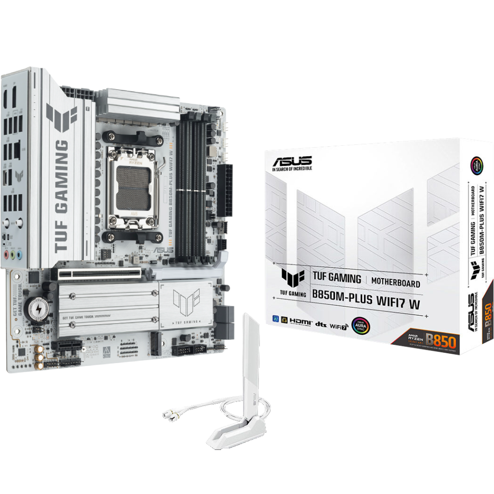 ASUS TUF GAMING B850M-PLUS WHITE WIFI7 8000MHz(OC) DDR5 Soket AM5 DP M.2 HDMI M-ATX Anakart