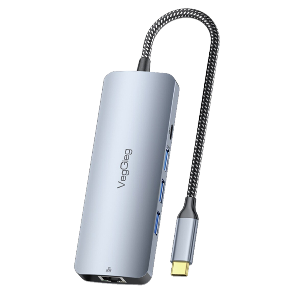 VegGieg 4K/60Hz HDMI GİGABİT Ethernet 3xUSB-A 2xType-C 3.5mm AUX SD Micro SD Kart Okuyucu Çevirici Çoklayıcı Hub