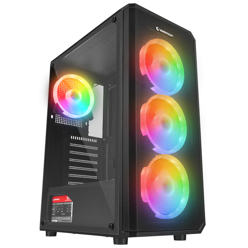 Rampage HELIOS Mesh 550W 80+ Siyah Temperli Cam 4x12cm Rainbow ATX Mid-T Gaming Kasa görsel 1