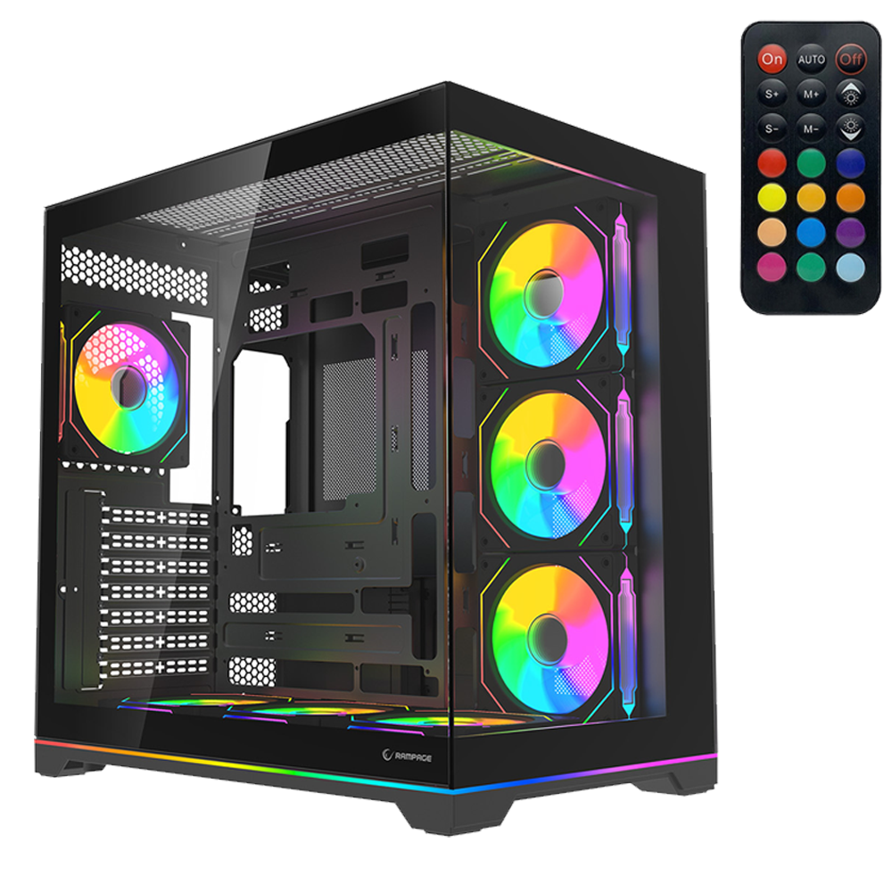 Rampage KAIZER Tempered Glass 7*12cm ARGB Kumandalı Siyah ATX Gaming Kasa