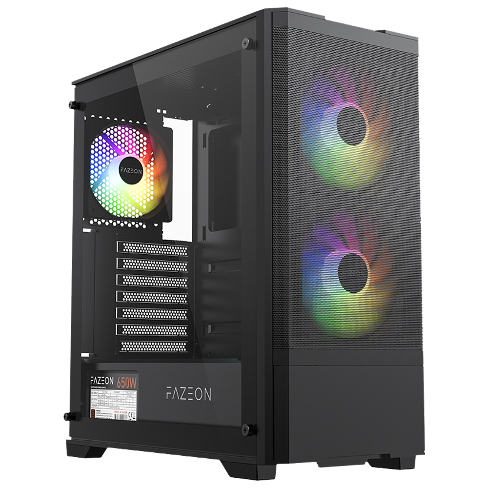 FAZEON F16 650W 80+ Bronze Tempered Glass Mesh 3x ARGB Fanlı USB 3.0 Siyah ATX Bilgisayar Kasası