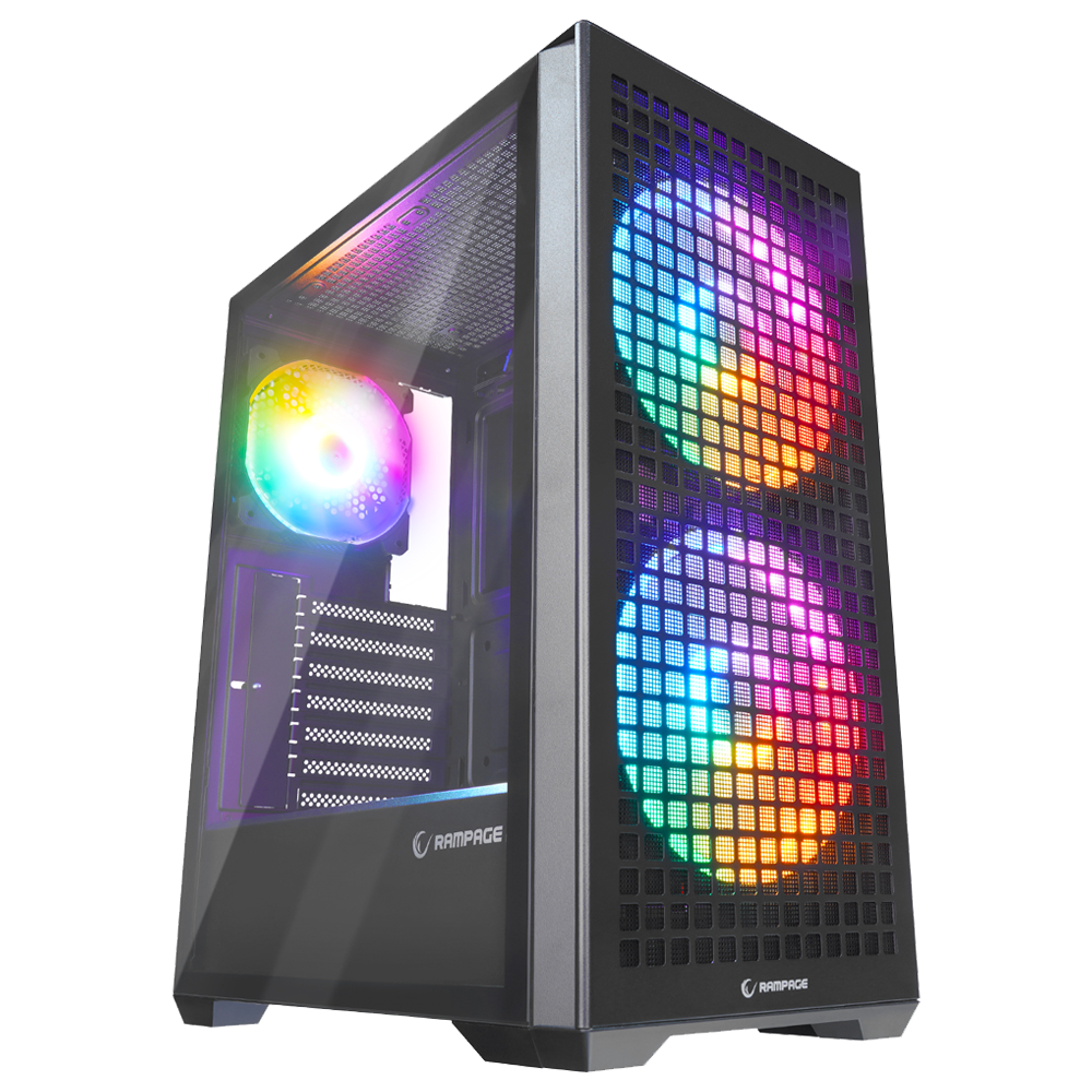 RAMPAGE GYRA V1 650W 80+ Bronze Tempered Glass USB 3.0 USB-C Rainbow ATX Siyah Kasa görsel 1