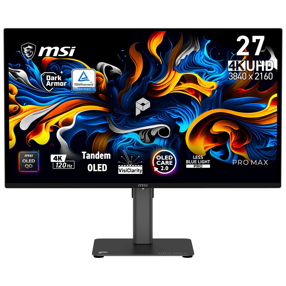 MSI PRO MAX 271UPX12G 26.5" 120Hz 0.03ms HDMI DP G-Sync FreeSync Premium Pro HDR400 Pivot UHD QD-OLED Monitör