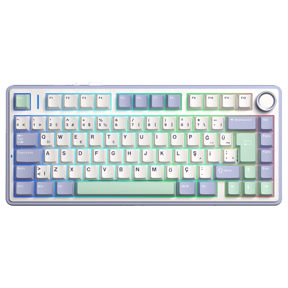 Aula F75 GrayWood V4 Switch Hot Swap RGB Pastel Türkçe Kablosuz Mekanik Gaming Klavye