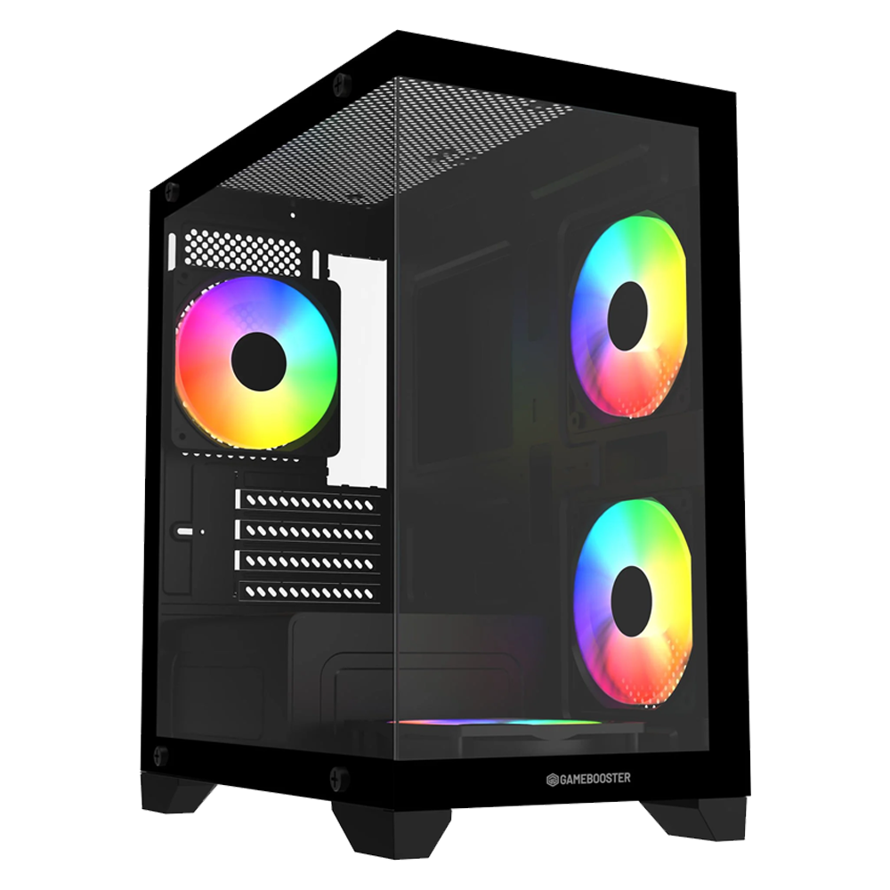 GameBooster M6001B 600W SeaView Tempered Glass Rainbow Siyah mATX Kasa
