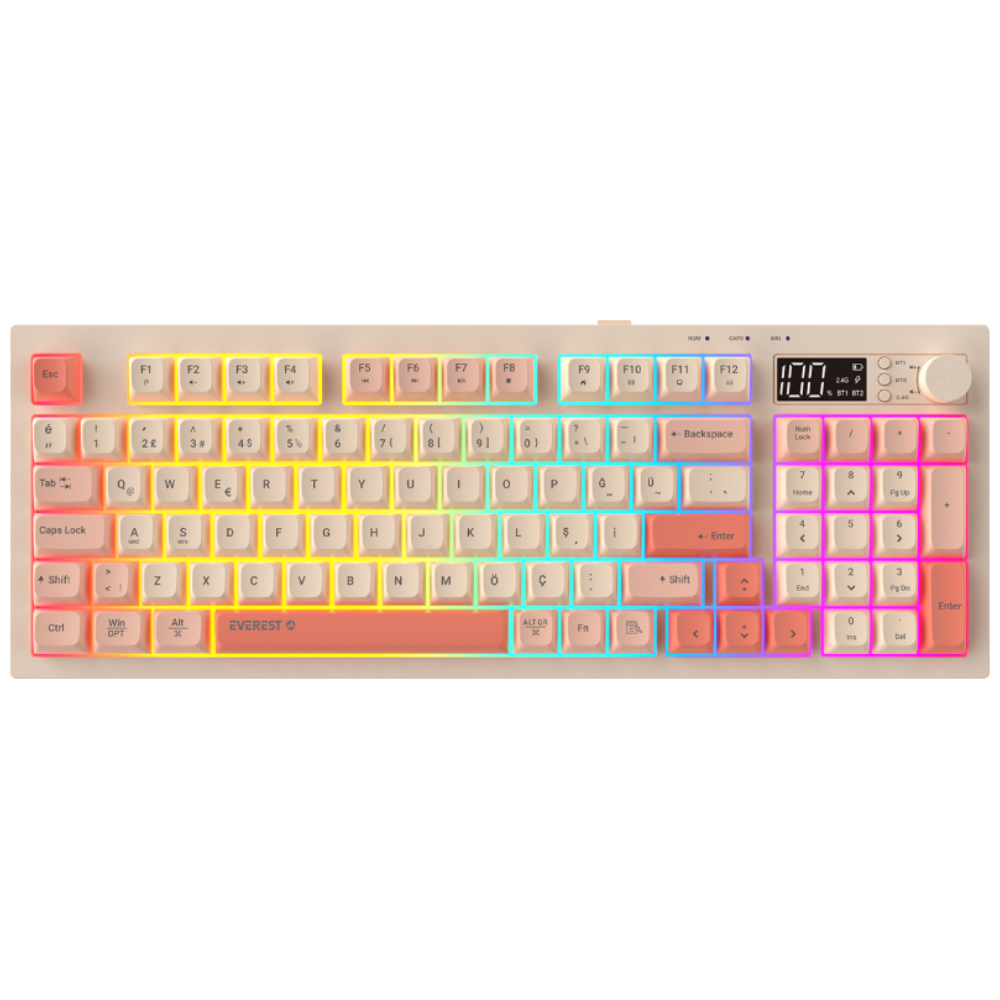 Everest KB-85 Silent Pro Membrane Switch RGB Bej/Pembe/Turuncu Kablosuz Gaming Klavye