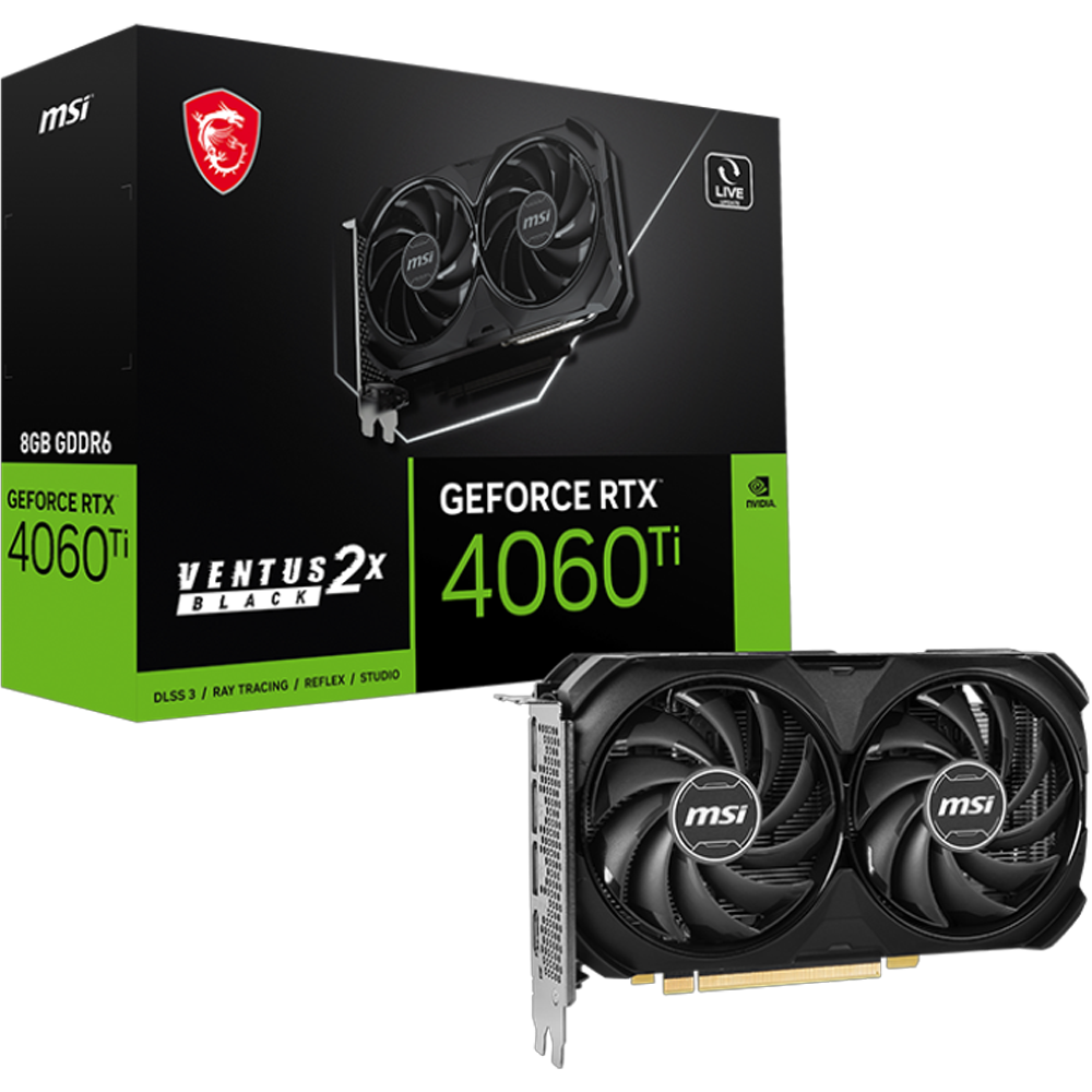 MSI GeForce RTX 4060 Ti VENTUS 2X BLACK 8G DLSS 3 128 Bit Ekran Kartı görsel 1