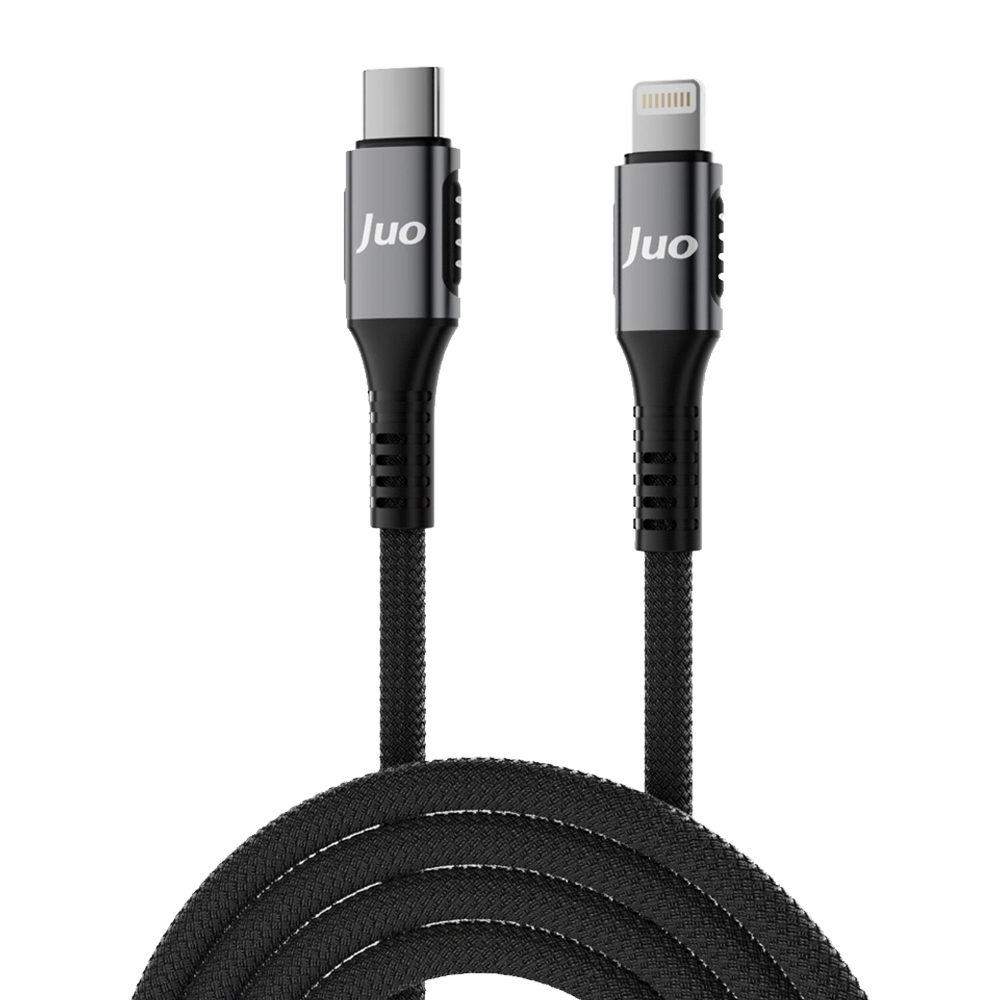 Juo 27W Type-C Lightning İphone İpad Örgülü Siyah Hızlı Şarj ve Data Kablosu 2 Metre