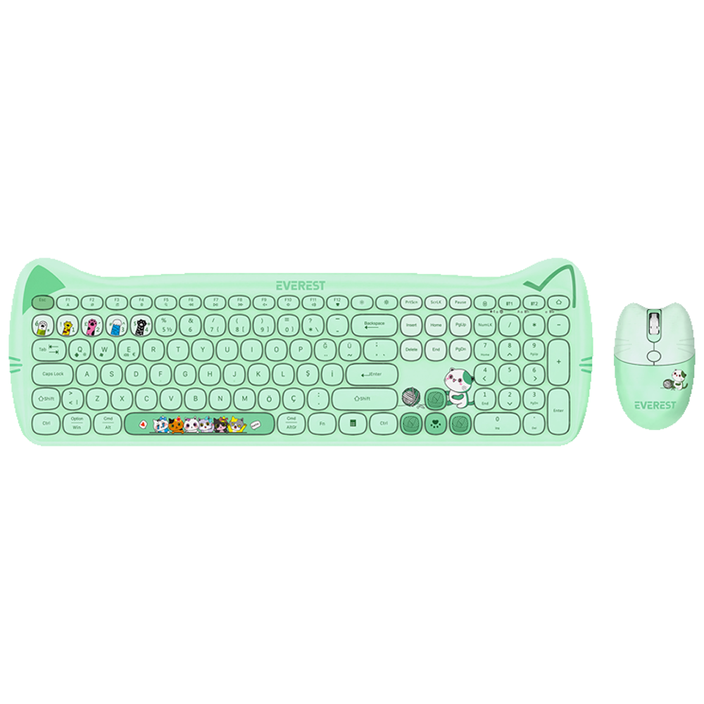 Everest KM-6283 CATTY Yeşil Kablosuz Klavye Mouse Set