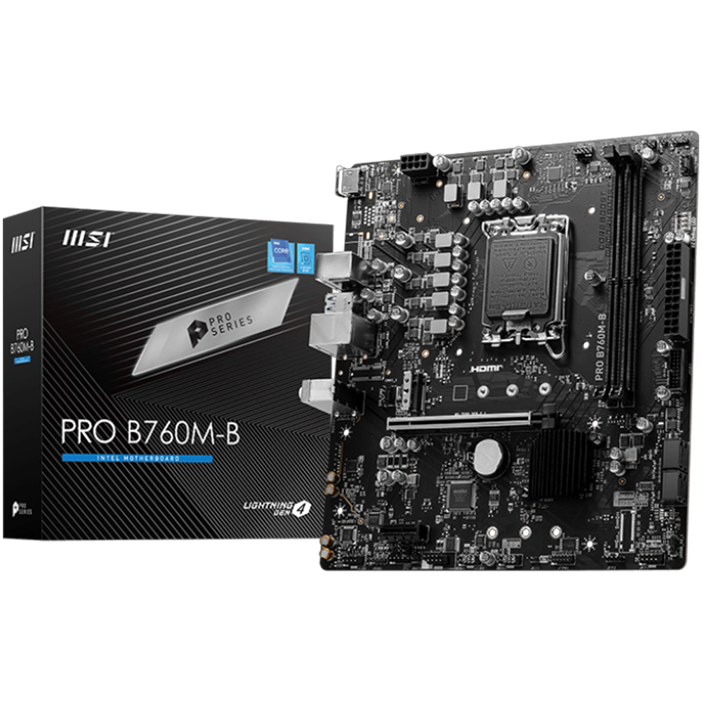 MSI PRO B760M-B 4800MHz (OC) DDR4 Soket 1700 M.2 HDMI mATX Anakart görsel 1
