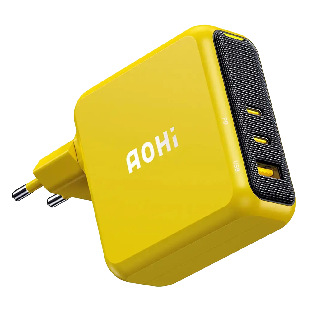 AOHI Magcube 3 Portlu Şarj Adaptörü, 140W Şarj Cihazı, GaN+ Sarı Hızlı Şarj İstasyonu