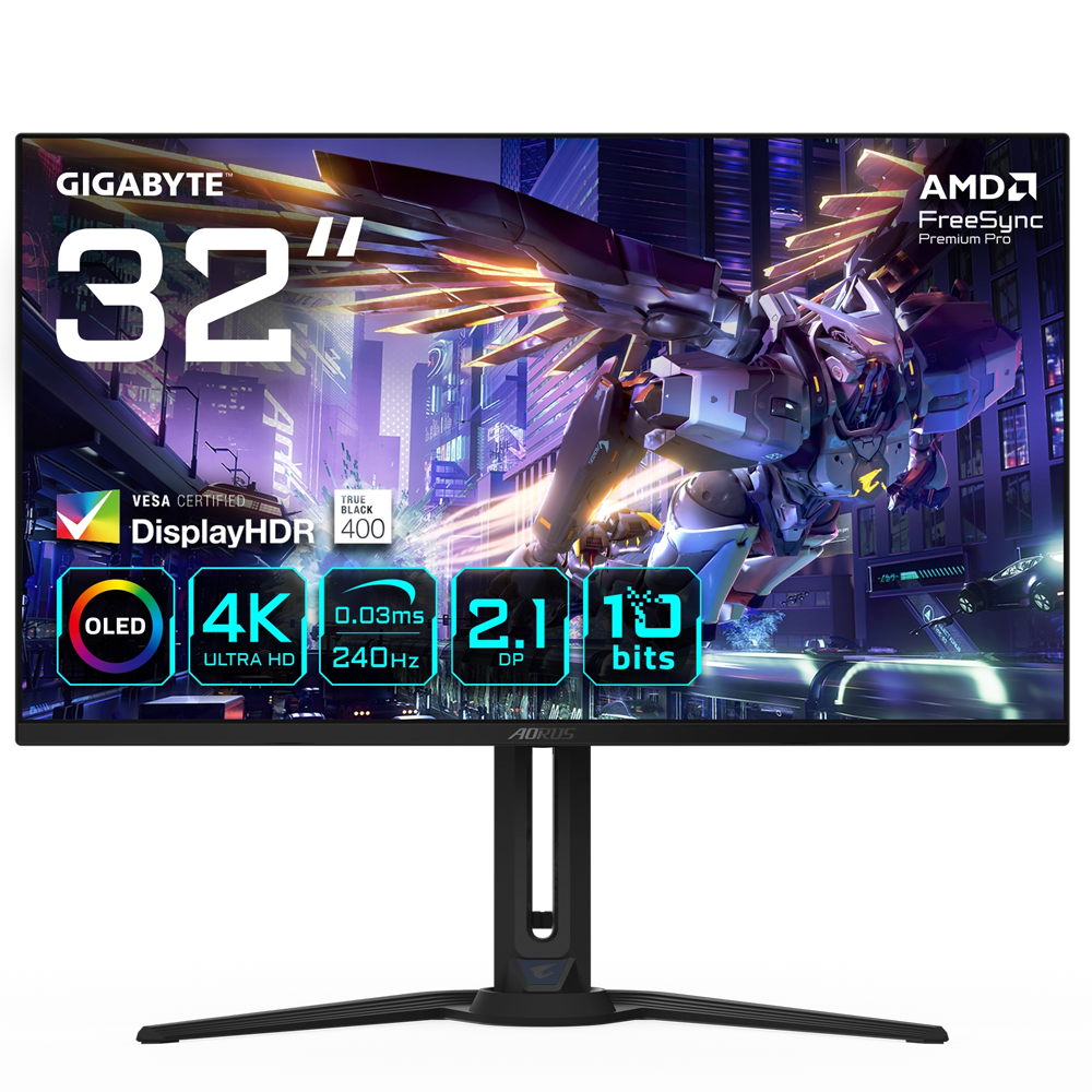 GIGABYTE AORUS FO32U2P 32" 240Hz 0.03ms HDMI DP mDP USB3.2 Type-C FreeSync Premium Pro Pivot HDR400 RGB UHD OLED Gaming Monitör