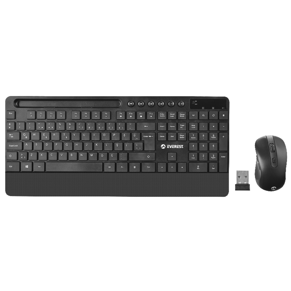 Everest KM-9676 Telefon Standlı Siyah Kablosuz Klavye Mouse Set