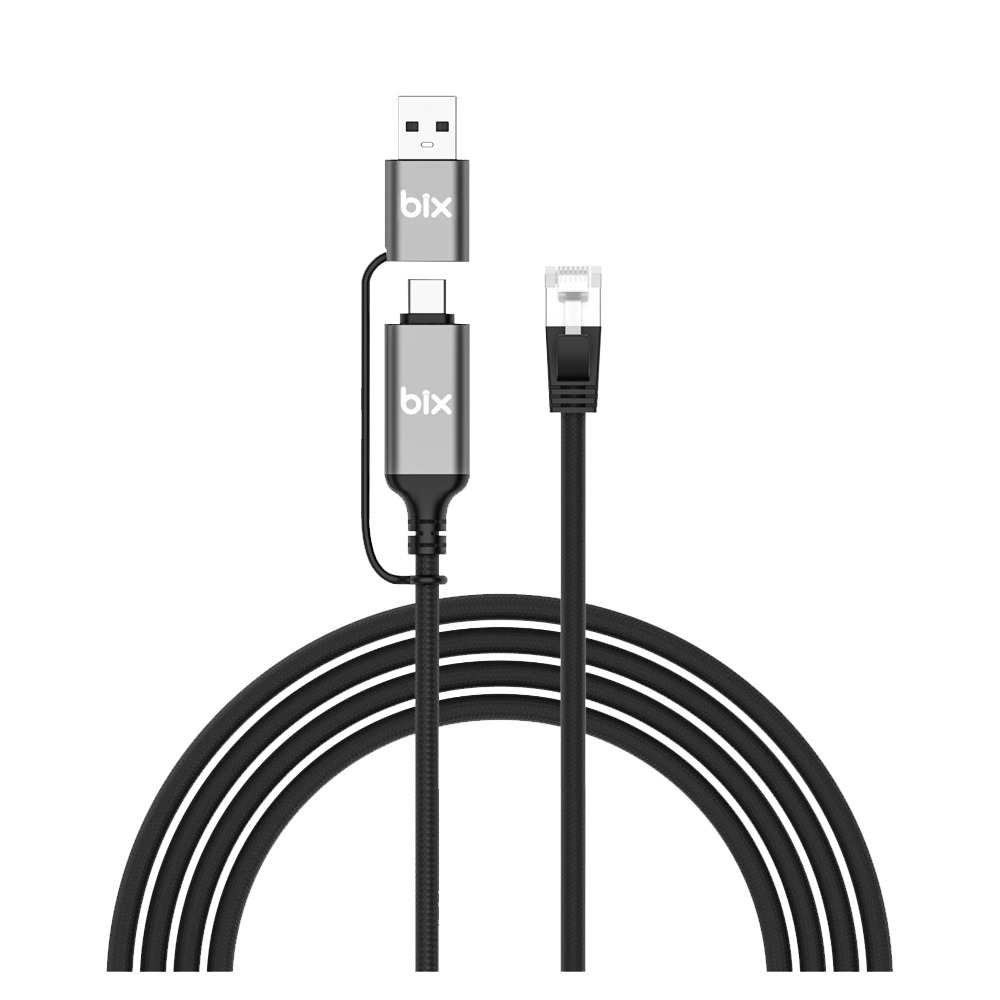 Bix C6C15 USB-A Type-C RJ45 100Mbps Thunderbolt 5 Mac/Windows/iPad/Android CAT6 Ethernet Dönüştürücü Kablo 1 .5 Metre