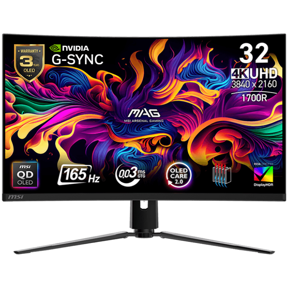 MSI MAG 321CUP QD-OLED 31.5 " 165Hz(OC) 0.03ms HDMI DP Type-C 15W G-Sync Premium Curved 1500R UHD QD-OLED Gaming Monitör