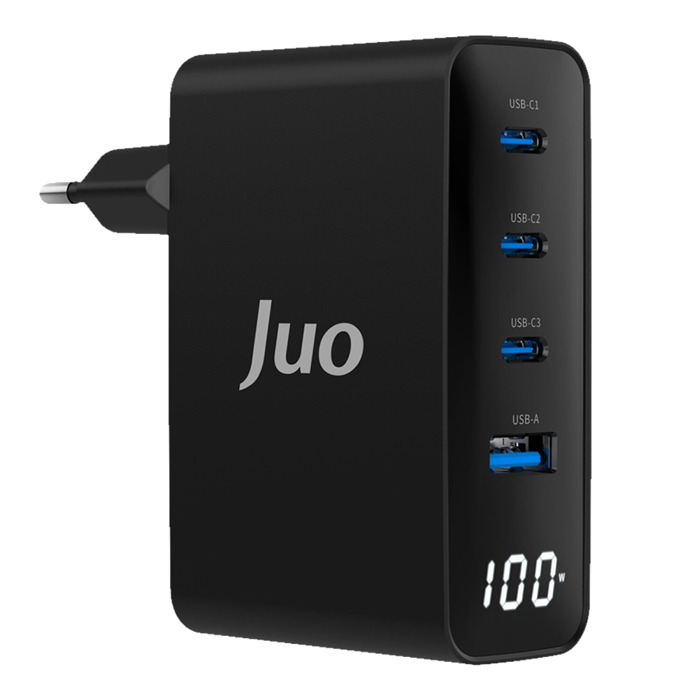 Juo 100W GaN Led Ekranlı 3 Type-C + USB-A Hızlı Şarj Cihazı iPhone & Macbook & Notebook Şarj Aleti
