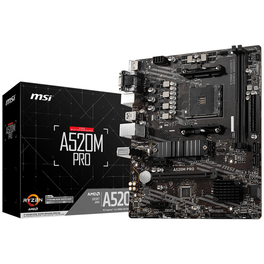 MSI A520M PRO 4600MHz(OC) DDR4 Soket AM4 M.2 HDMI VGA mATX Anakart görsel 1