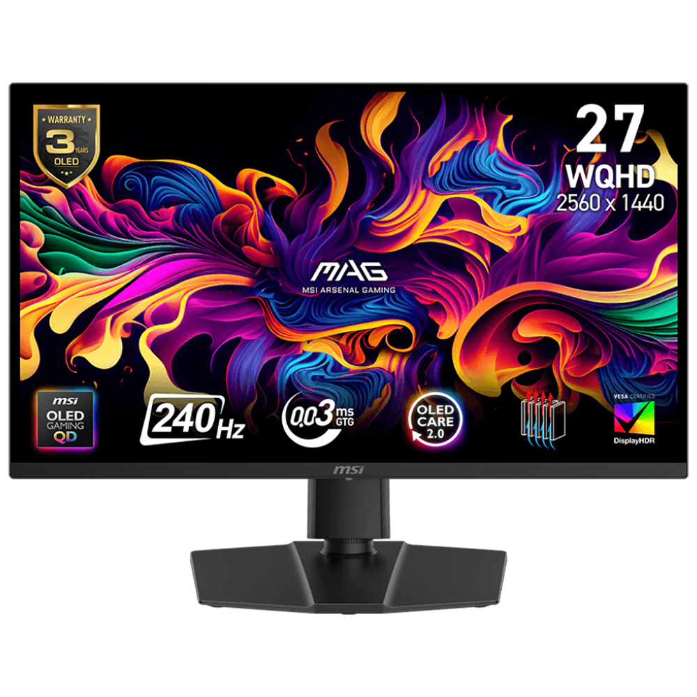 MSI MAG 273QP QD-OLED X24 27" 240Hz 0.03ms HDMI DP FreeSync Premium Pro Pivot HDR400 WQHD QD-OLED Gaming Monitör