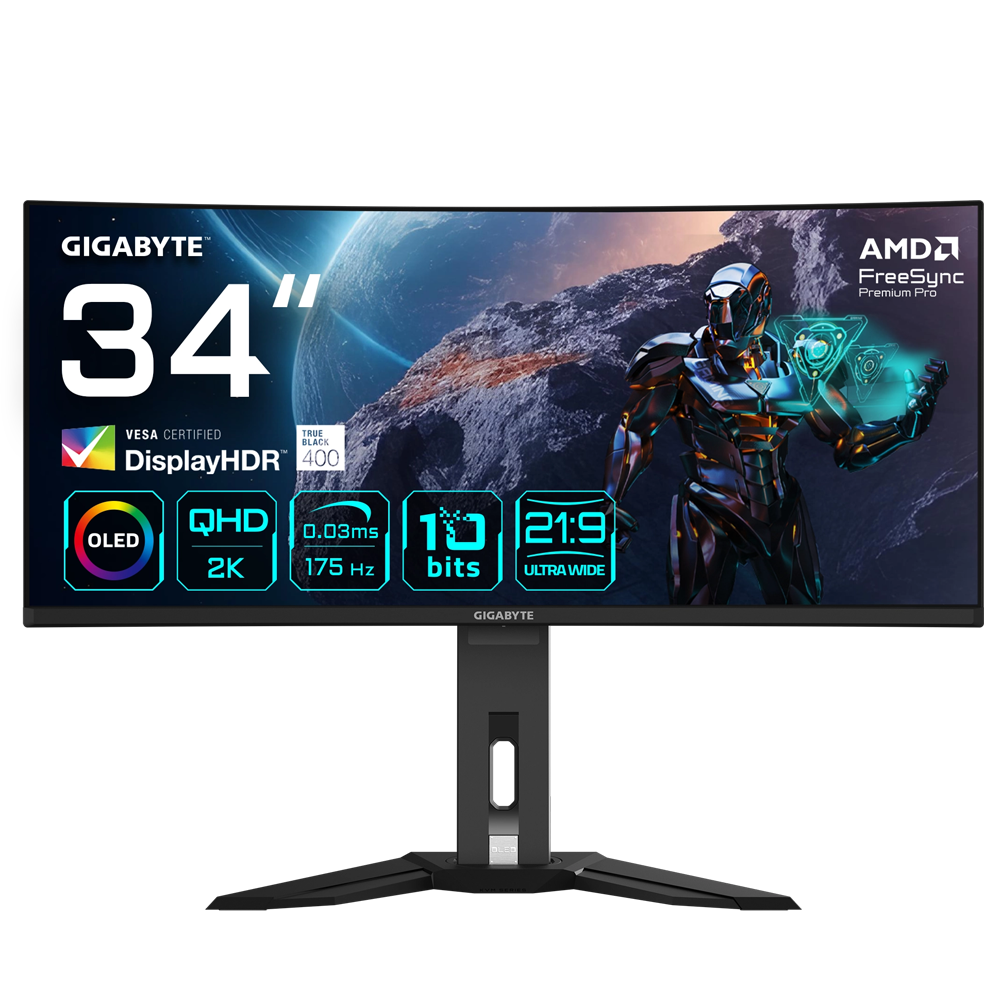 GIGABYTE AORUS MO34WQC 34" 175Hz 0.03ms HDMI DP USB3.2 Type-C KVM HDR400 WQHD QD-OLED Curved 1800R Gaming Monitör