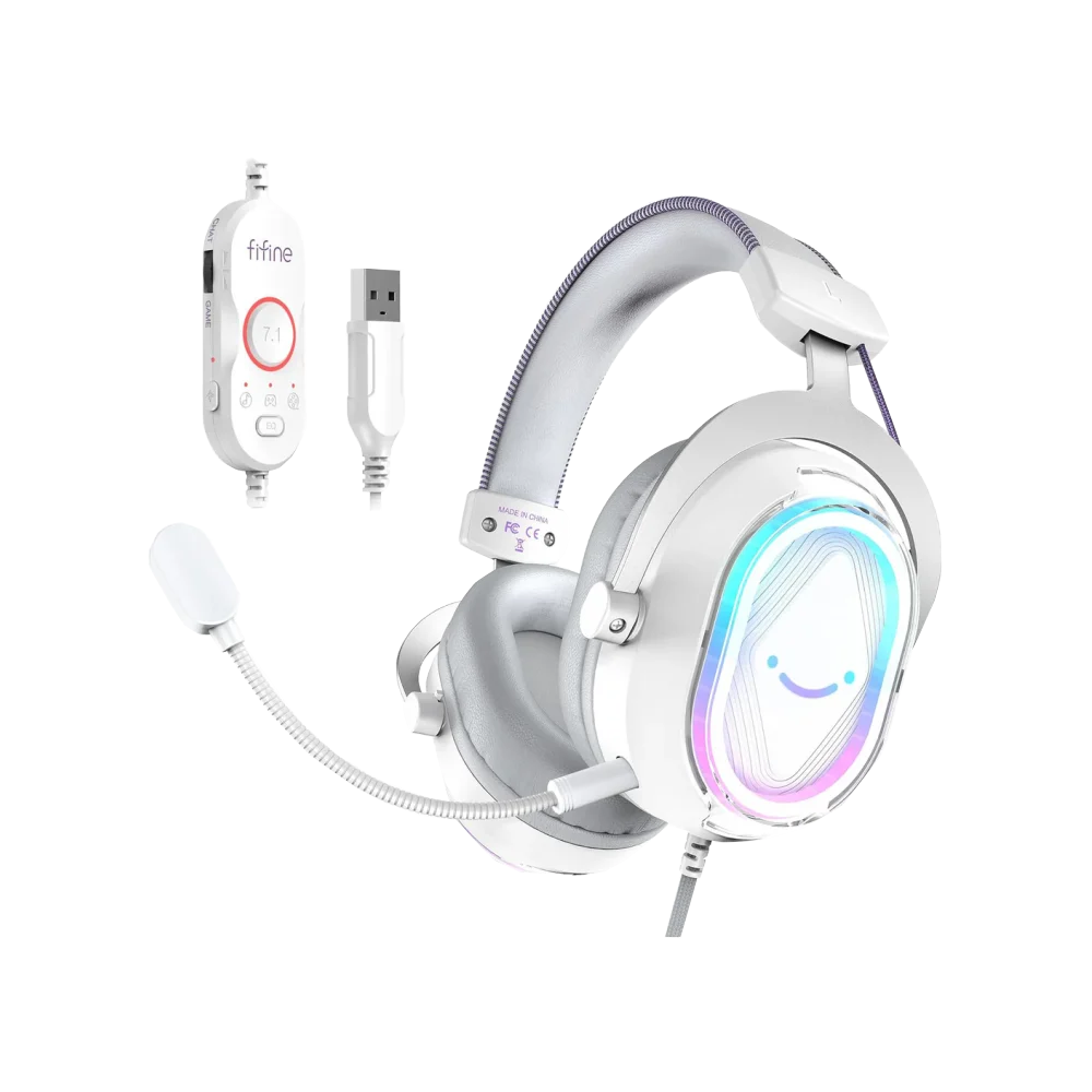 Fifine Ampligame H13 Mikrofonlu 7.1 RGB Beyaz Gaming Kulaklık