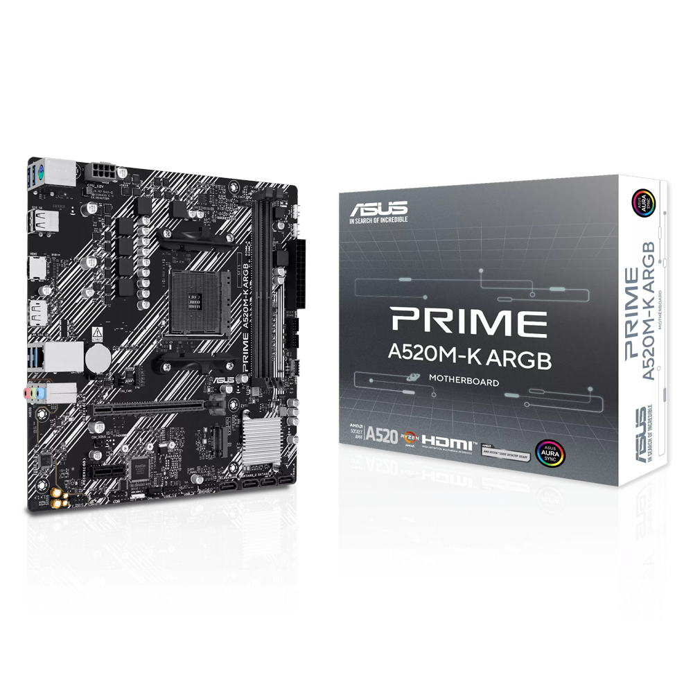 ASUS PRIME A520M-K ARGB 5100MHz(OC) DDR4 Soket AM4 M.2 HDMI DP mATX Anakart