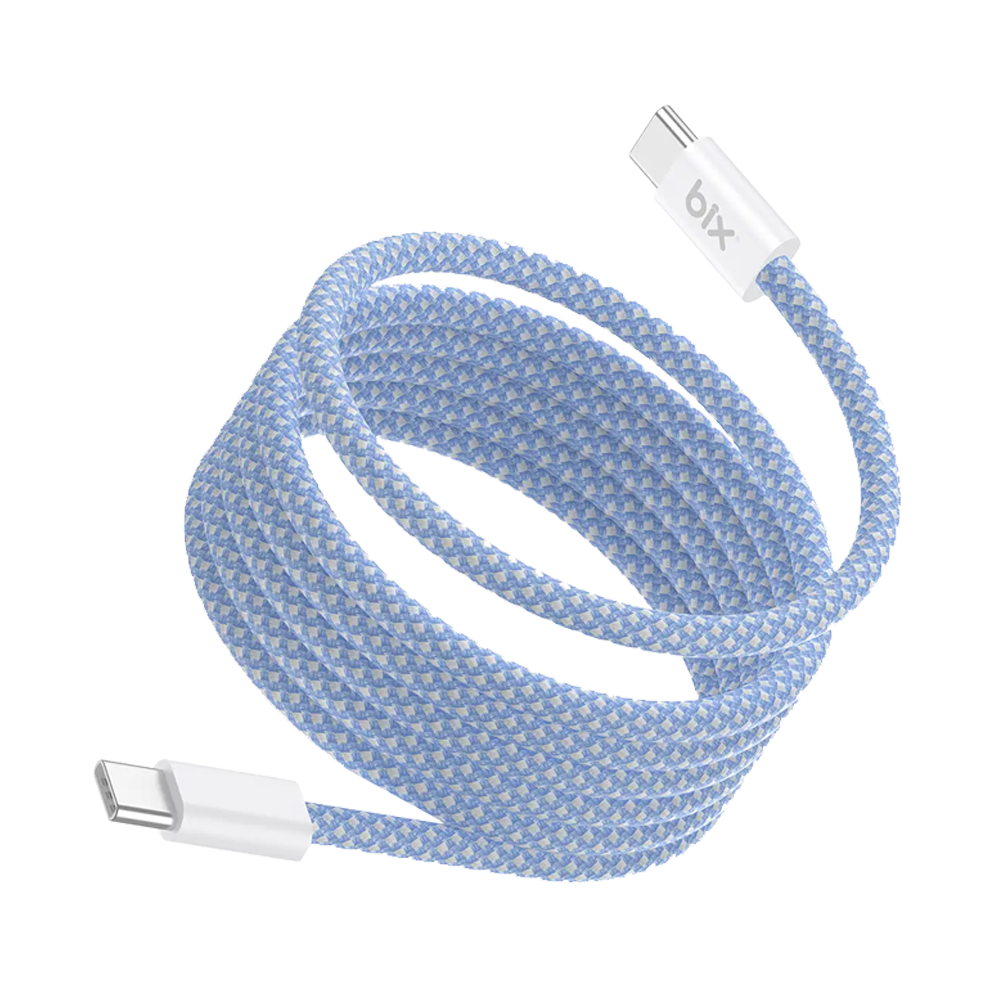 Bix T4CC-BL 65W USB-C To USB-C Manyetik Örgülü Mavi Şarj Kablosu 1 Metre