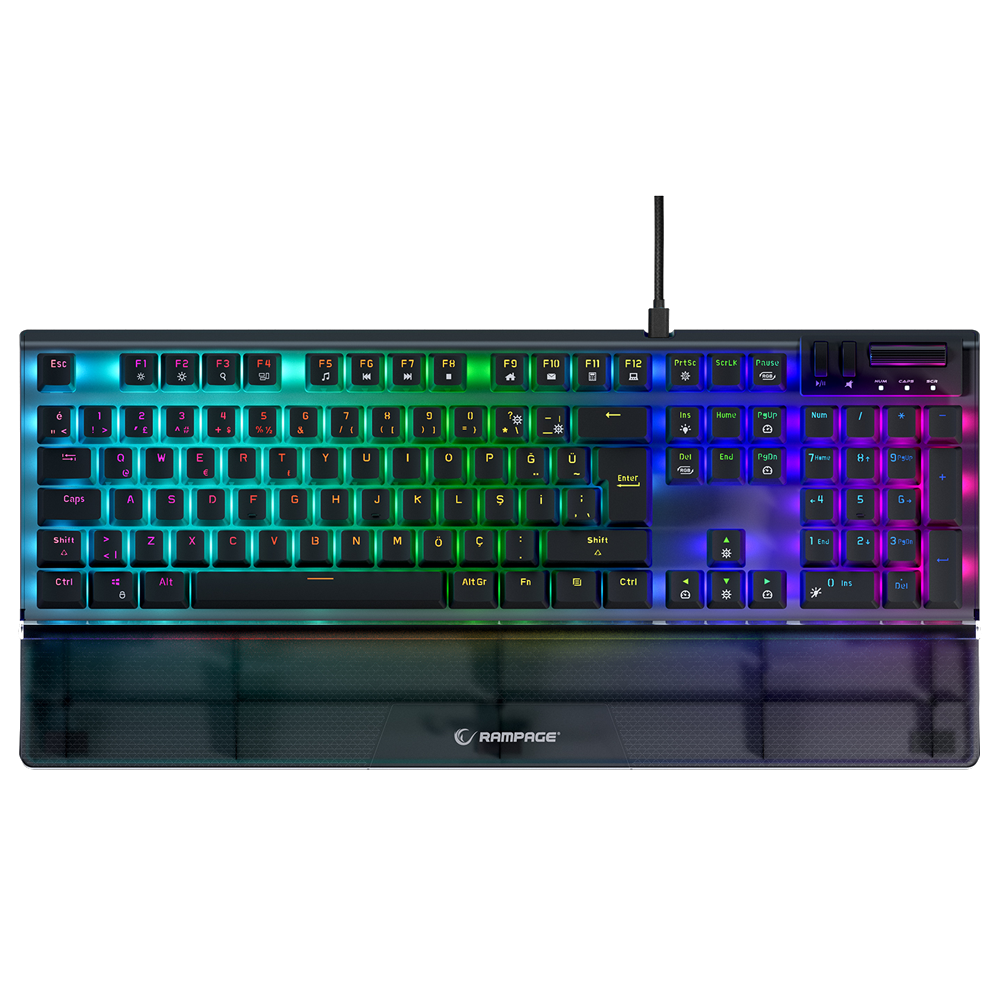 Rampage CARBON Siyah USB Türkçe Bilek Destekli  RGB Red Switch Gaming Klavye