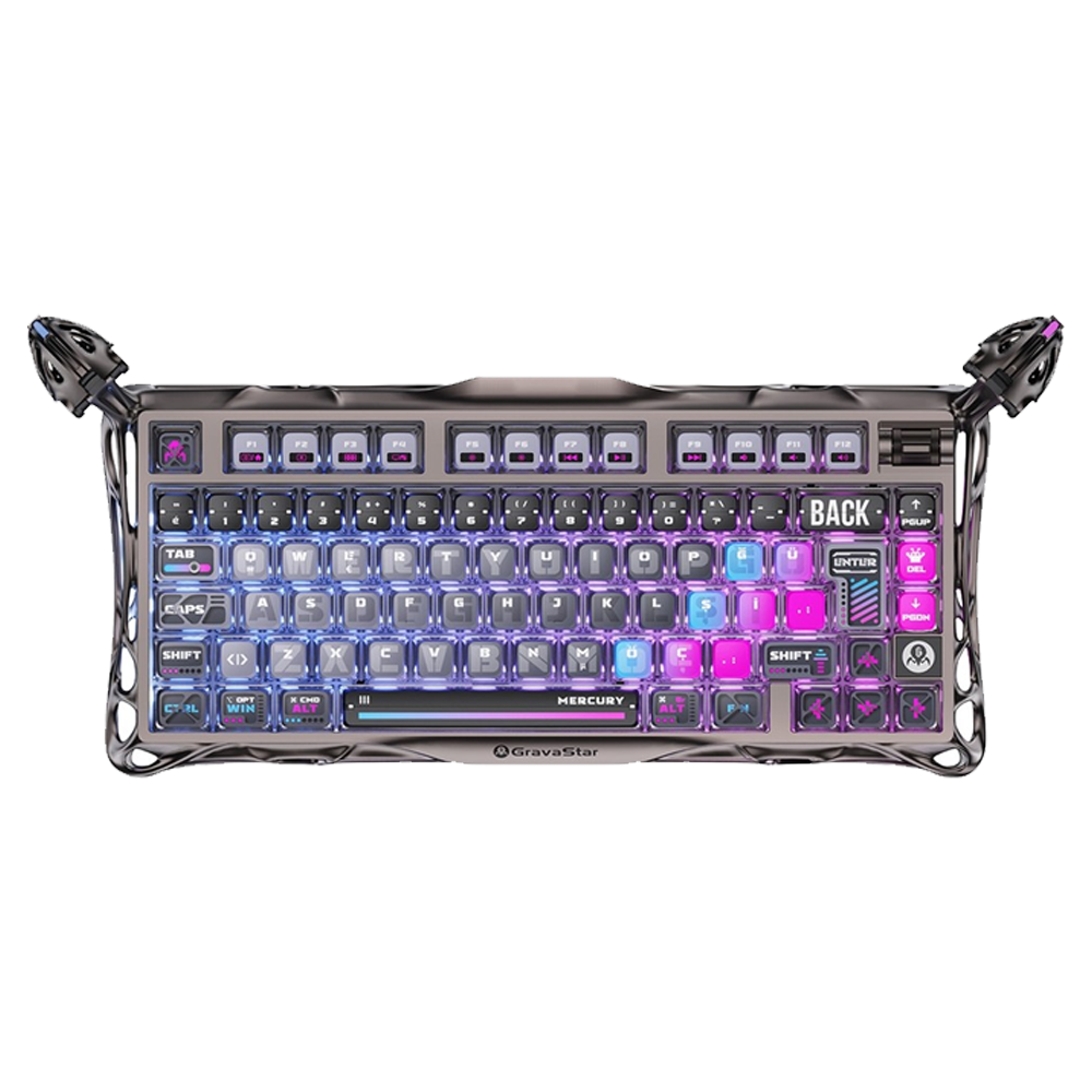 GravaStar Mercury K1 Pro RGB Gravastar Kailh Speedy Mint Switch Türkçe Cyberpunk Kablosuz Gaming Klavye