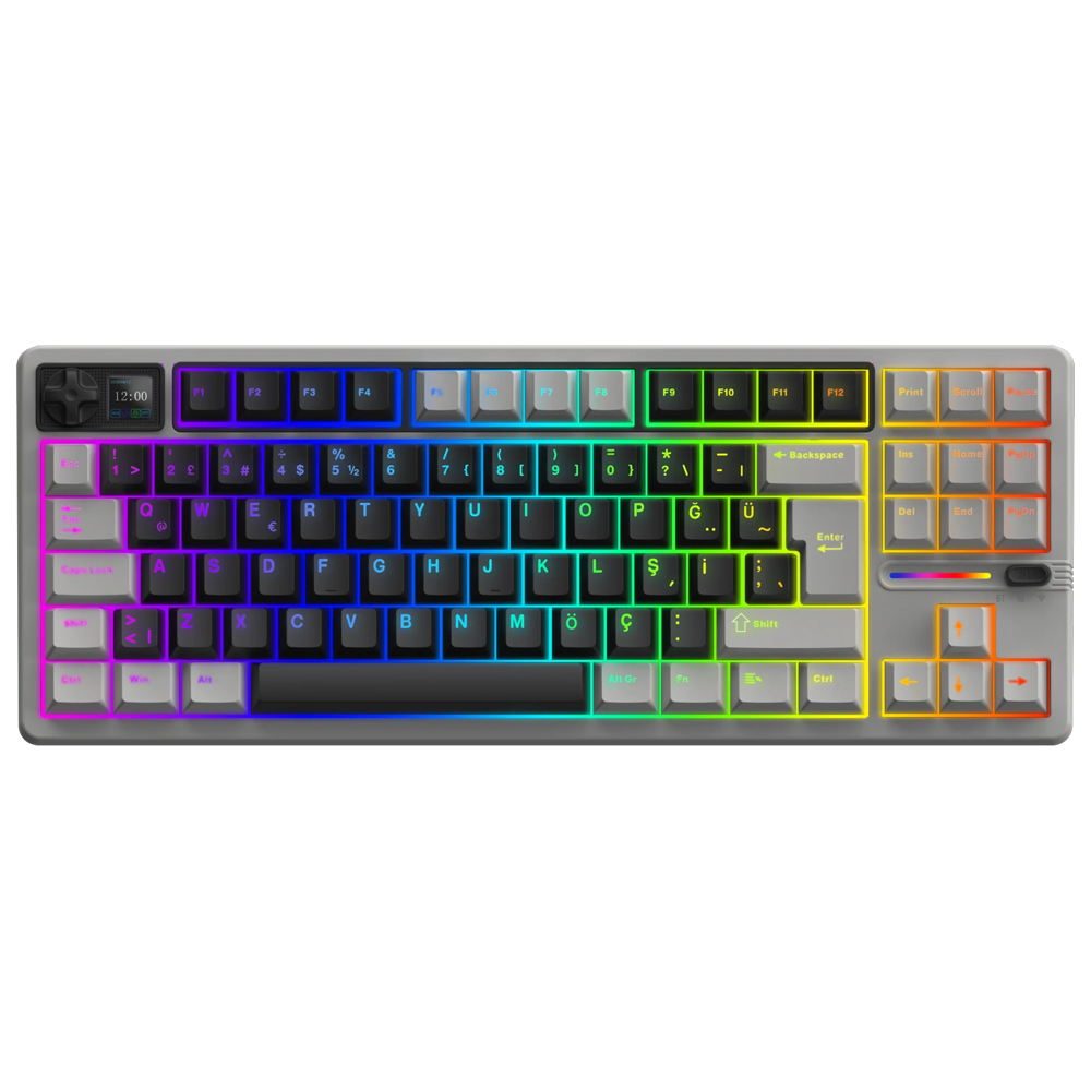 GameBooster Lynra Oil Switch Hot-Swap PBT Keycaps RGB LCD Gri Mekanik Kablosuz Gaming Klavye