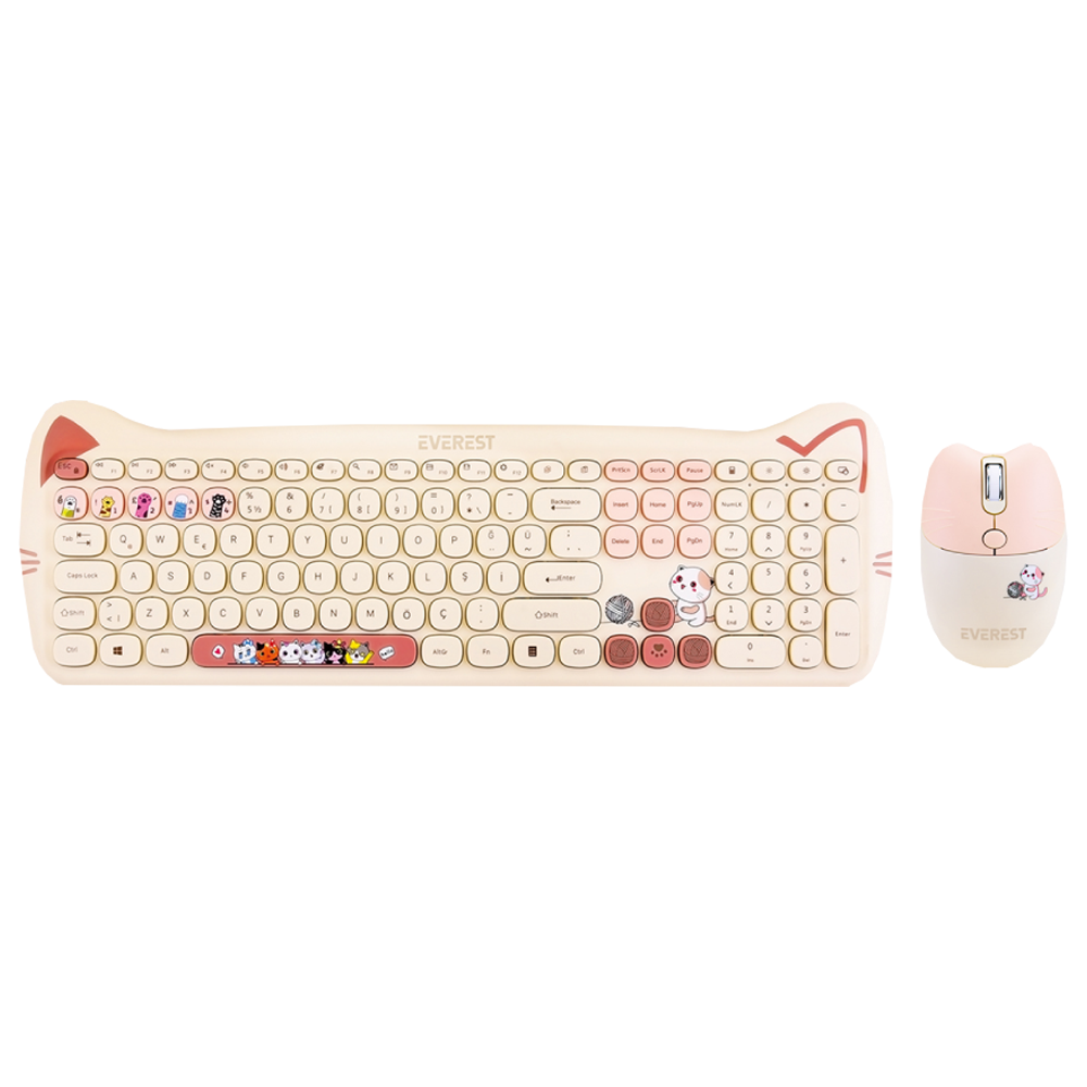 Everest KM-6283 CATTY Sarı Kablosuz Klavye Mouse Set