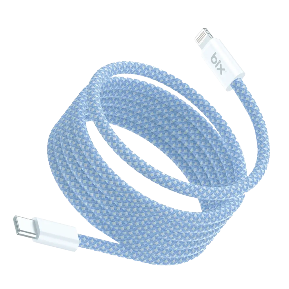 Bix T4CL-BL 27W USB-C To Lightning Manyetik Örgülü Mavi Hızlı Şarj Ve Data Kablosu 1 Metre