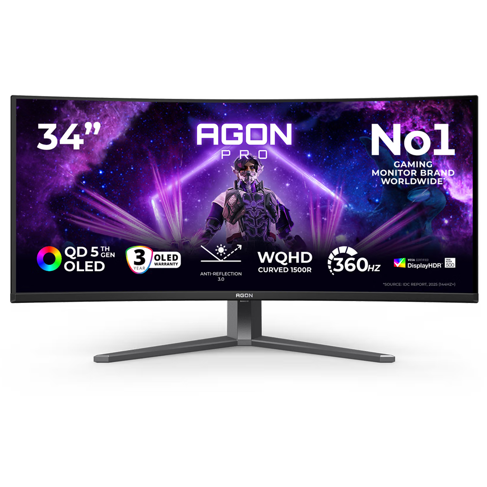 AOC AGON PRO AGP346UCSD 34" 360Hz 0.03ms HDMI DP Adaptive Sync HDR500 WQHD QD-OLED Curved 1800R Gaming Monitör