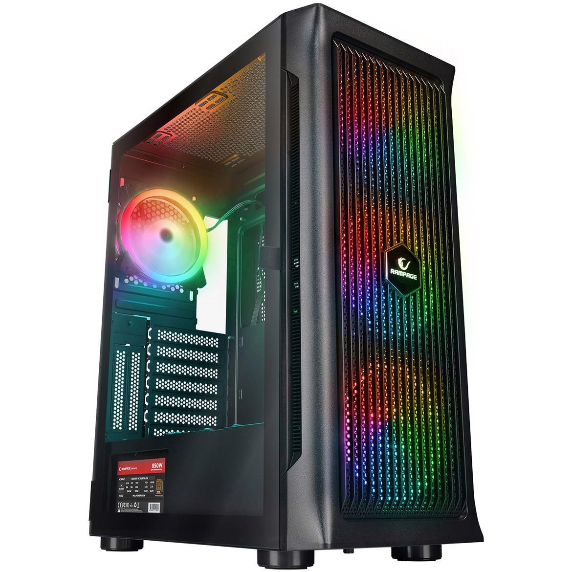 Rampage PROLIX 850W 80+ ARGB Fan+Kontrolcü Manyetik Temperli Camlı Mesh ATX Mid Tower Gaming Kasa görsel 1