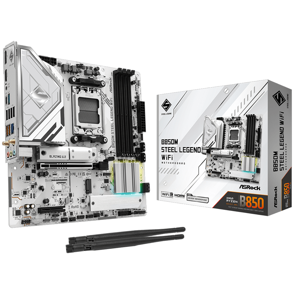 ASROCK B850M STEEL LEGEND WIFI 8000MHz(OC) DDR5 Soket AM5 M.2 USB 3.2 HDMI mATX Anakart