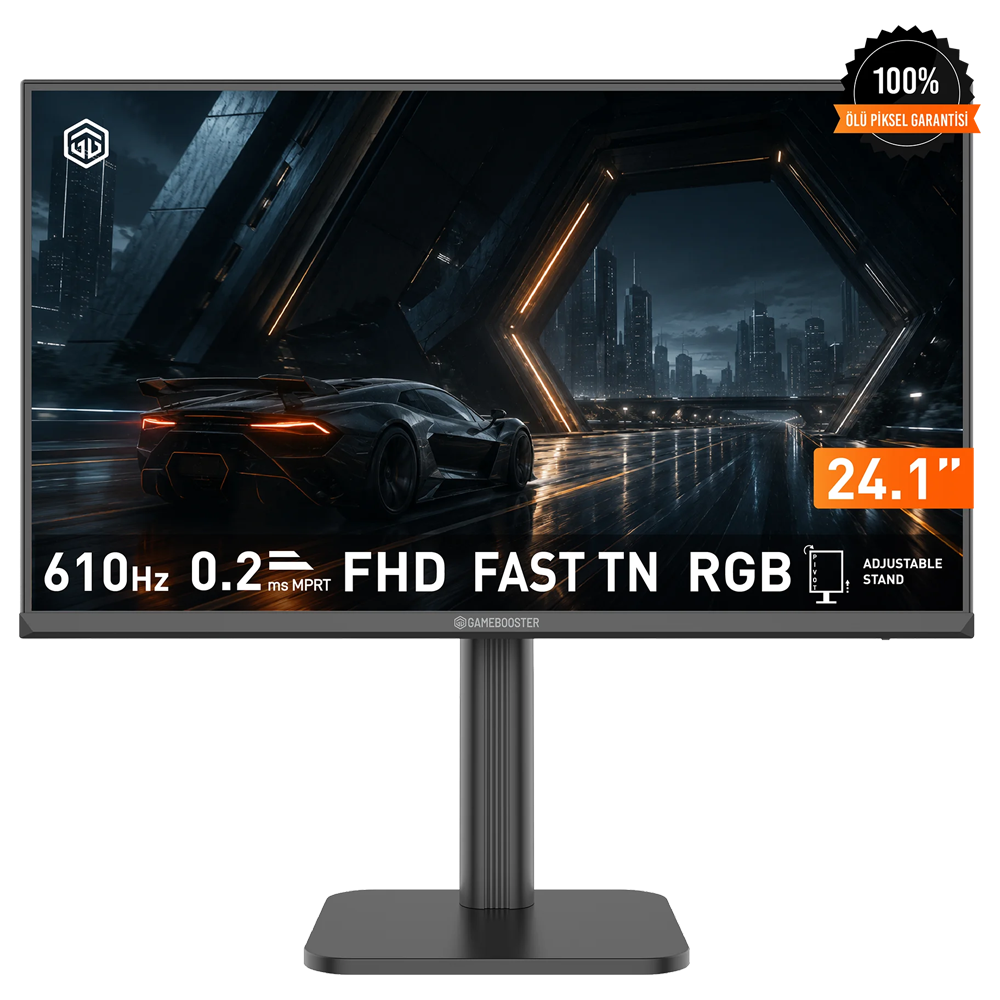 GameBooster Elitra FF60 24.1'' 610Hz 0.2ms HDMI DP RGB Adaptive Sync HDR10 Pivot FHD Fast TN Gaming Monitör