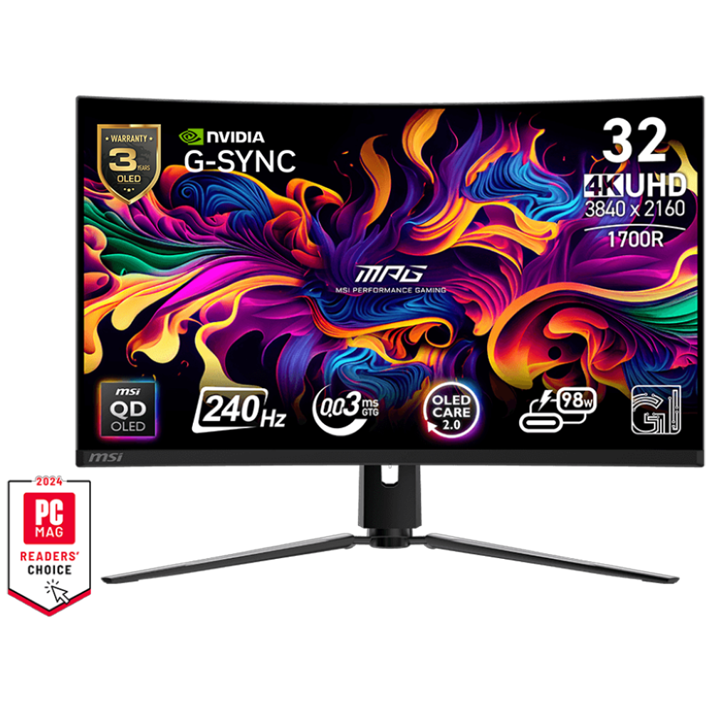MSI MAG MPG 321CURX QD-OLED 31.5" 240Hz 0.03ms HDMI DP Type-C G-Sync HDR400 UHD Curved 1700R QD-OLED Gaming Monitör