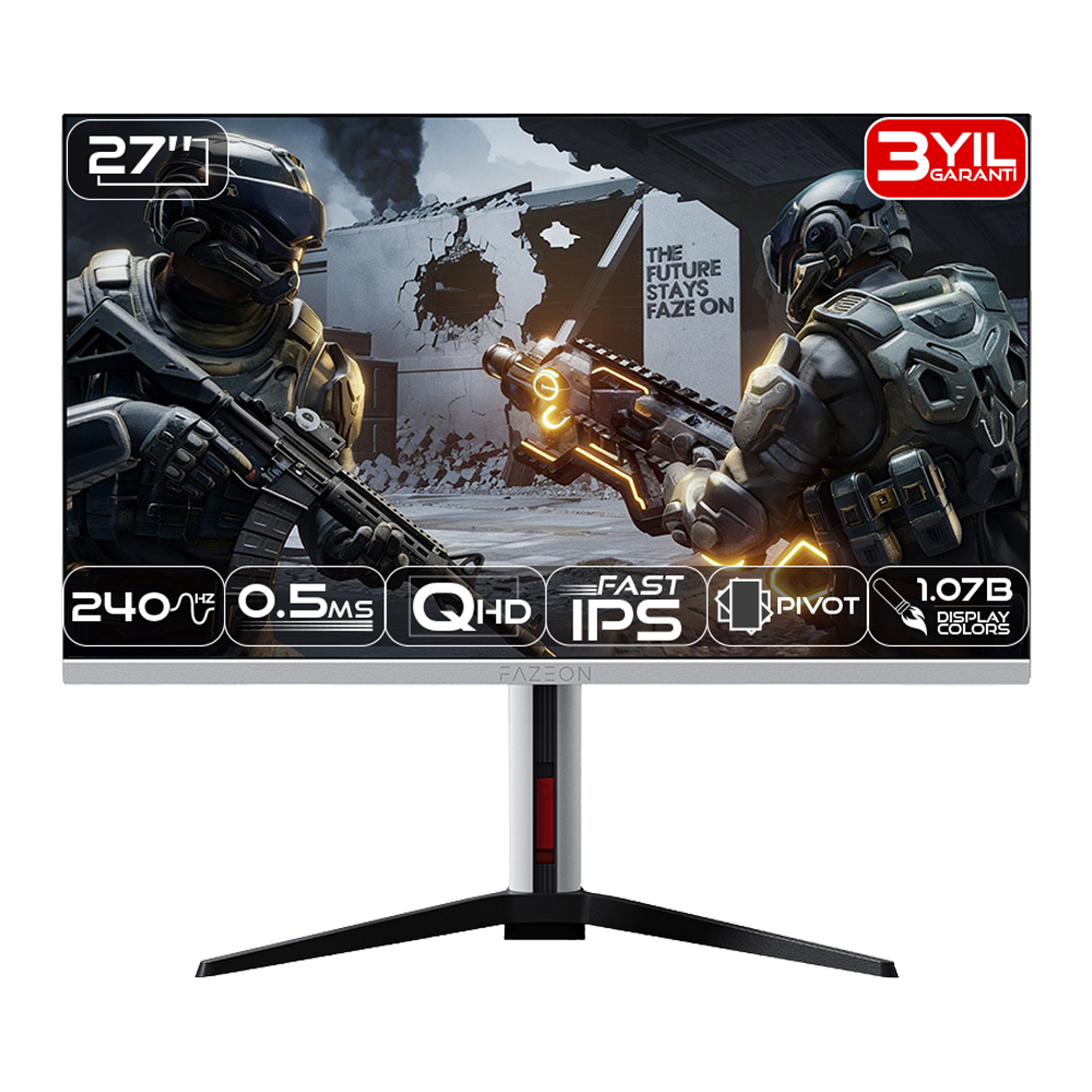 FAZEON X27F241QP 27" 240Hz 0.5ms HDMI DP RGB FreeSync G-Sync HDR400 Pivot QHD Fast IPS Beyaz Gaming Monitör