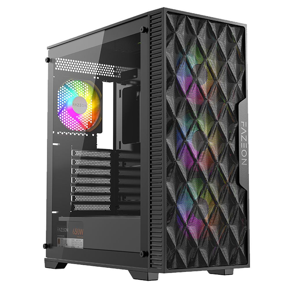 FAZEON F7 PLUS 650W 80+ Bronze Tempered Glass Mesh 4x RGB Fanlı Siyah ATX Bilgisayar Kasası