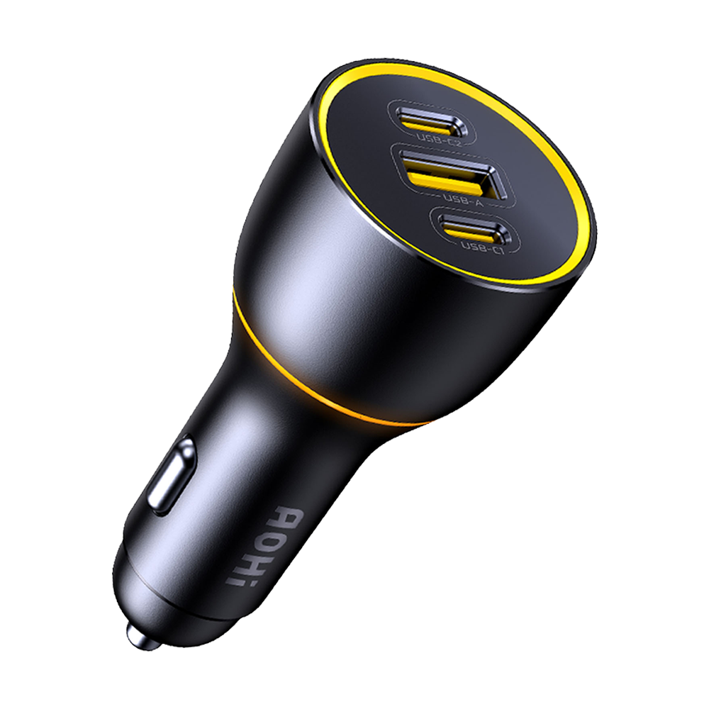 AOHI Superauto Araç İçi Şarjı, 3 Portlu PD 170W Type-C ve USB-A Girişli, USB, Siyah Hızlı Şarj Çakmaklık Adaptörü