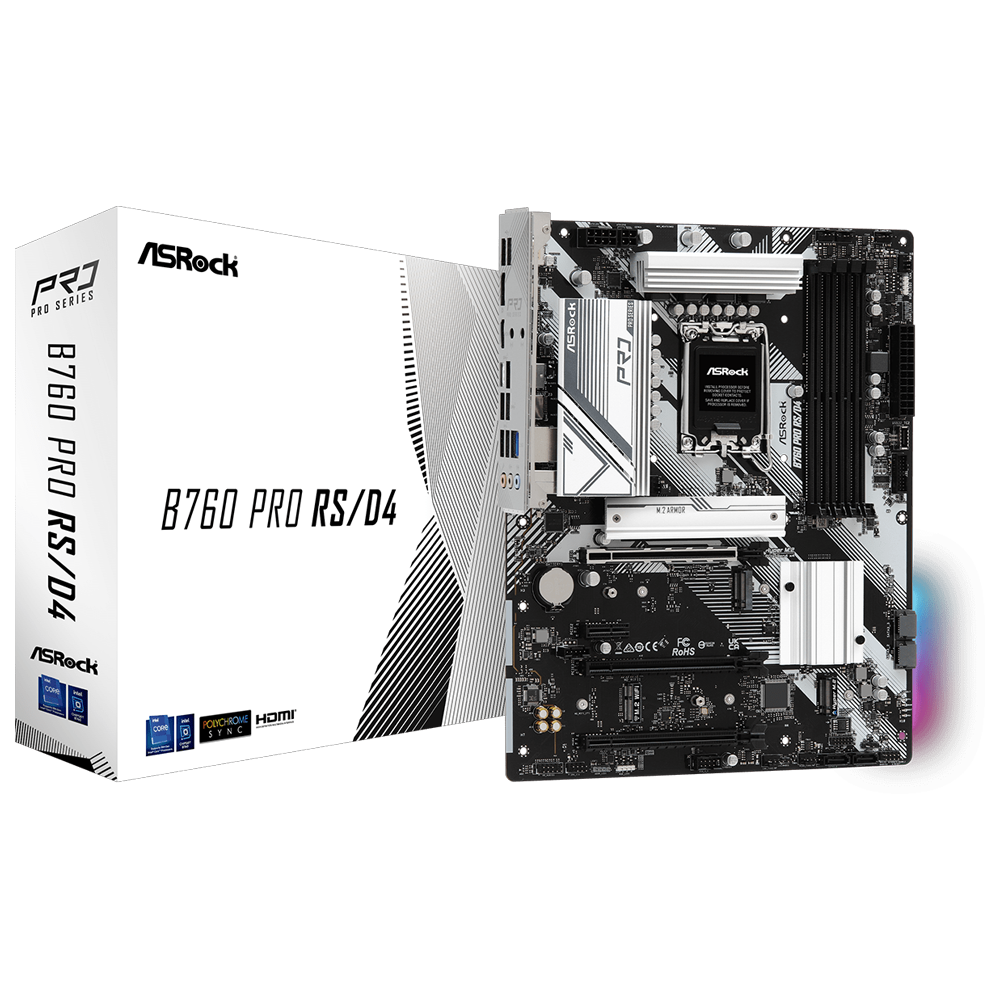 ASROCK B760 PRO RS D4 5333MHz(OC) DDR4 Soket 1700 M.2 HDMI DP ATX Anakart görsel 1